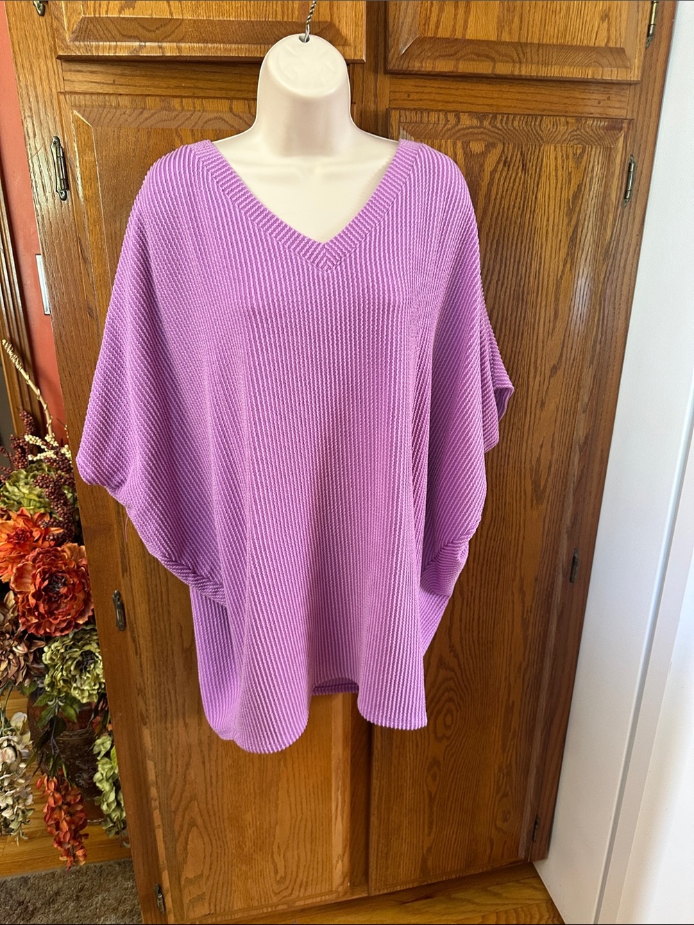 Zenana Outfitters Lavender Pink V-Neck Ribbed Sweater